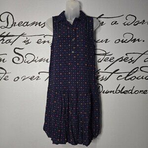 GAP Navy Patterned Drop Waist Dress, Sleeveless, Collared, S